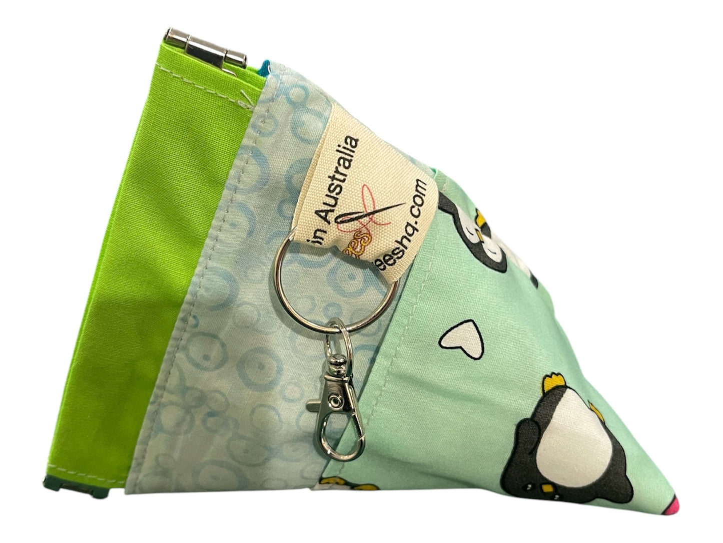Small Snap Keyring Purse - Penguins with Green