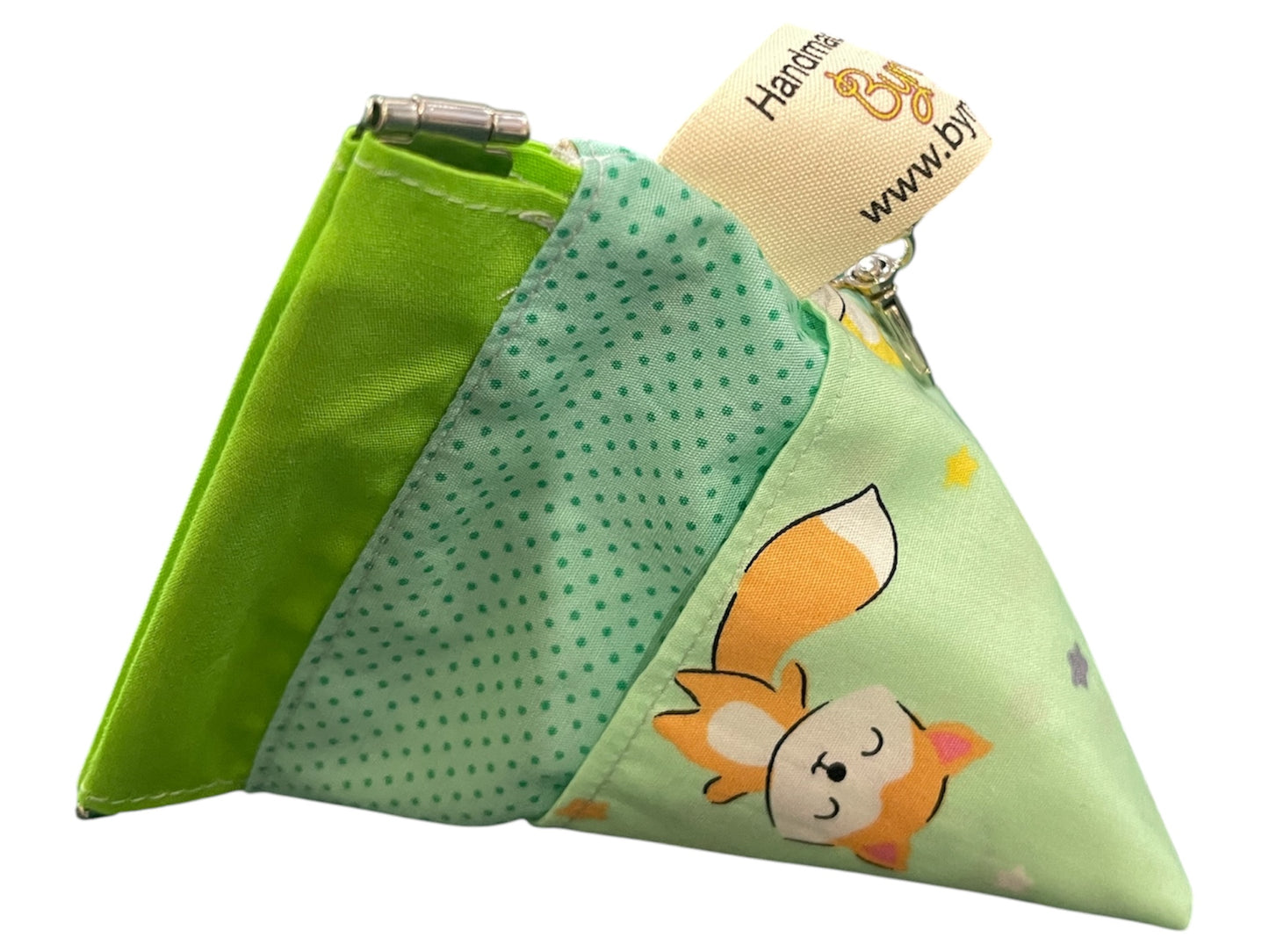 Small Snap Keyring Purse - Foxes with Green