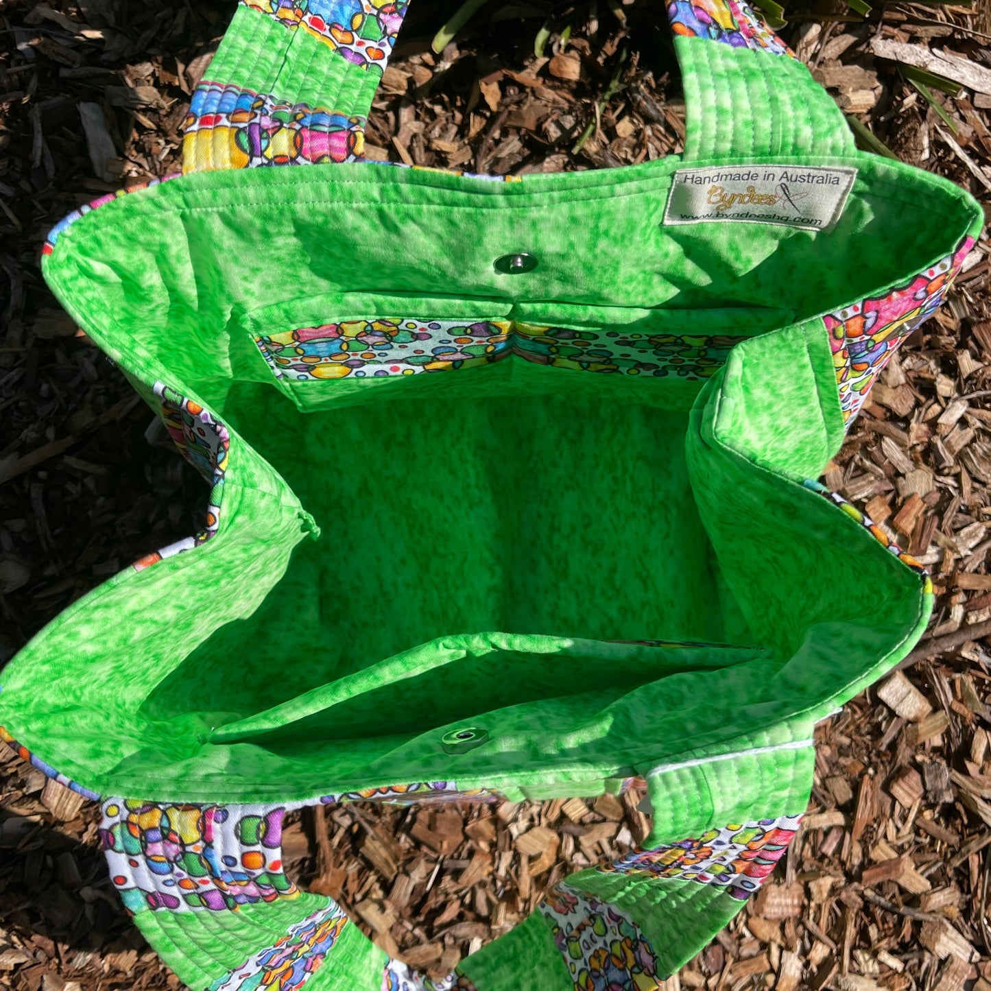 Totally Fun Bag - Coloured Circles with Green Lining