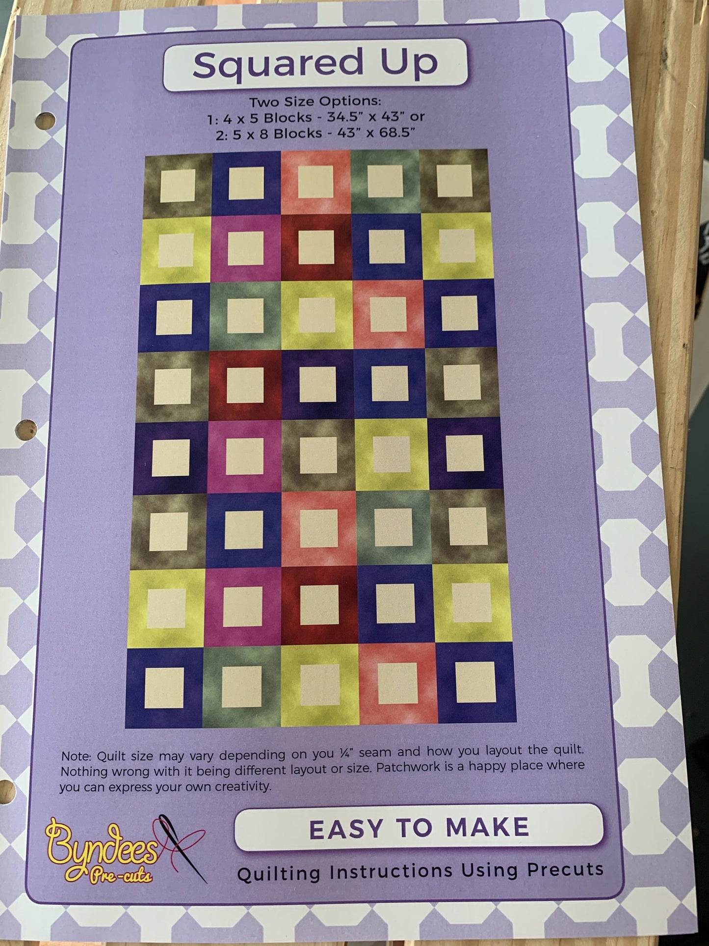 Squared Up Pattern - Using 10" & 5" Squares Byndees