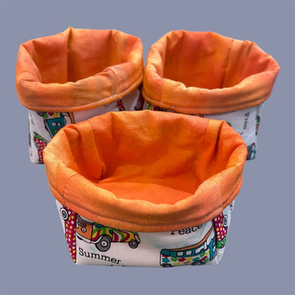 Fabric Boxes - Hippy Bus on White with Orange Marble Lining