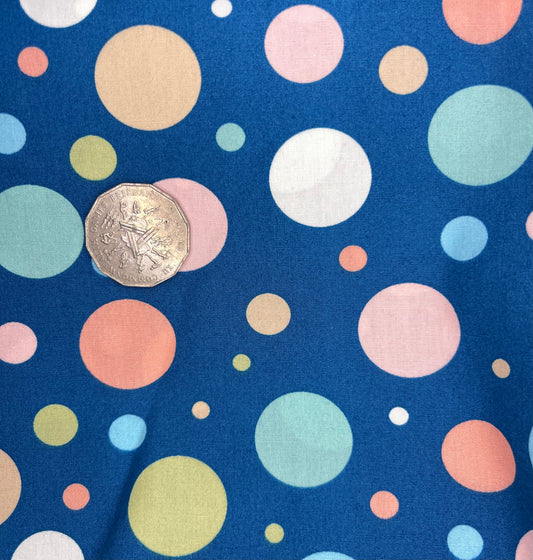 Coloured Dots Different Sizes on Blue
