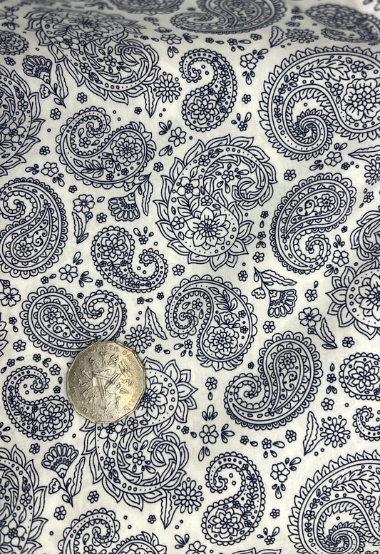 Paisley Navy on White