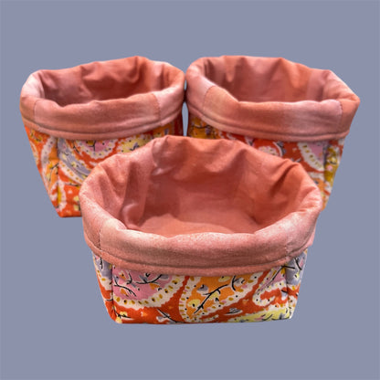 Fabric Boxes - Orange Paisle with Tan Lining