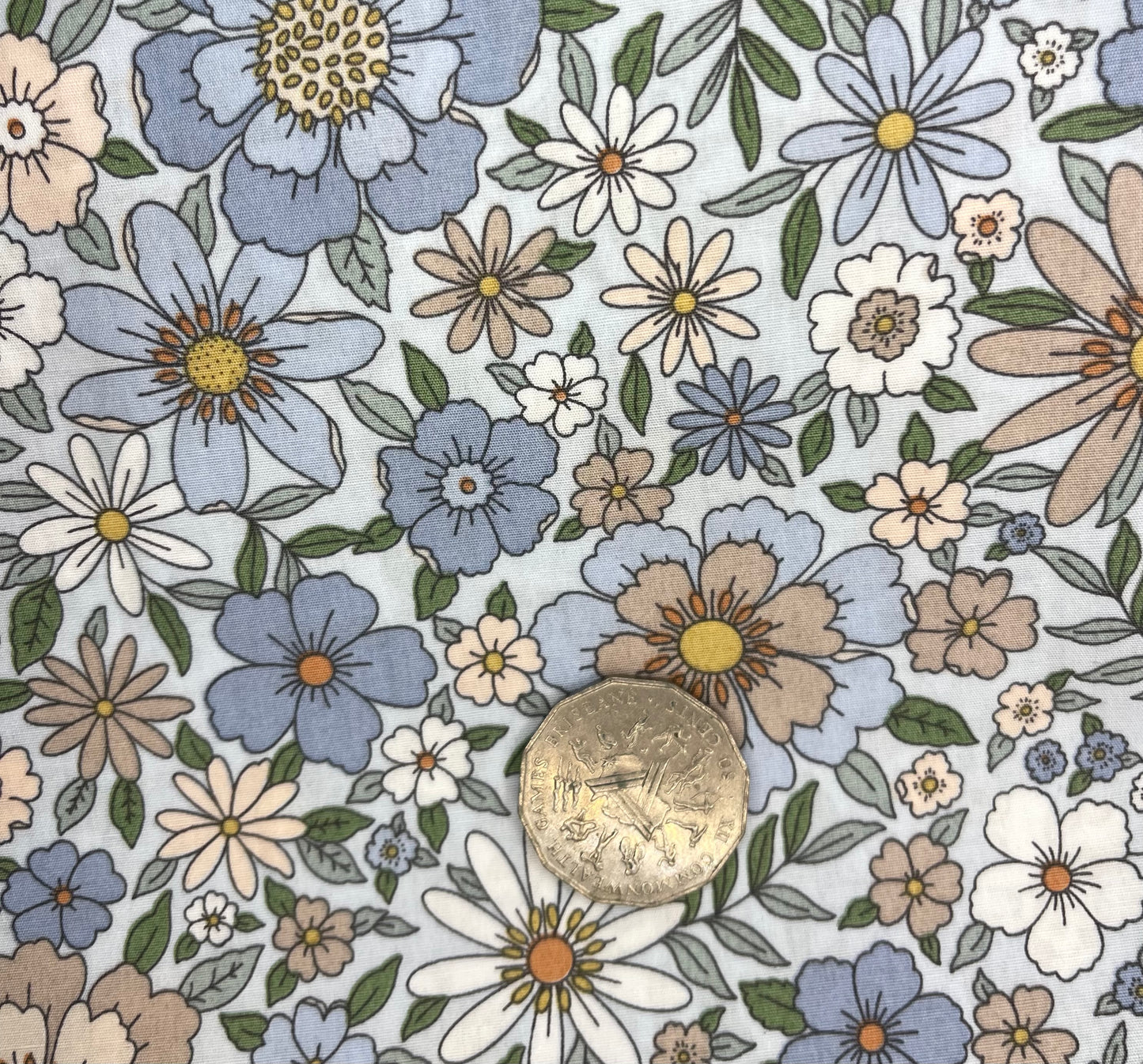 Fresh Bright Flowers Blue Tone on Light Blue