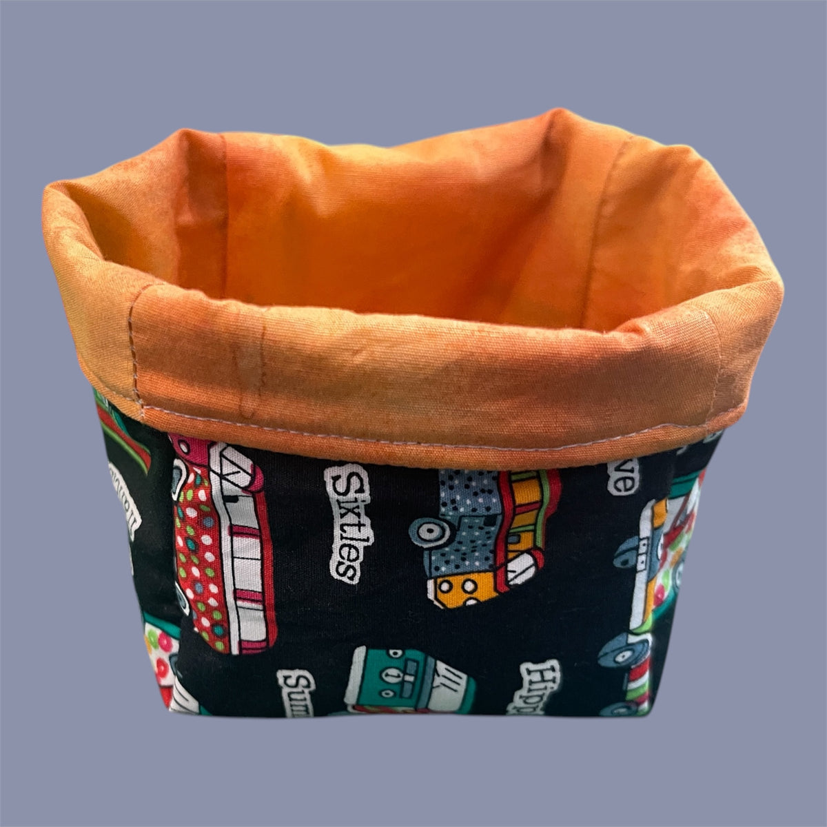 Fabric Boxes - Hippy Bus on Black with Orange Lining