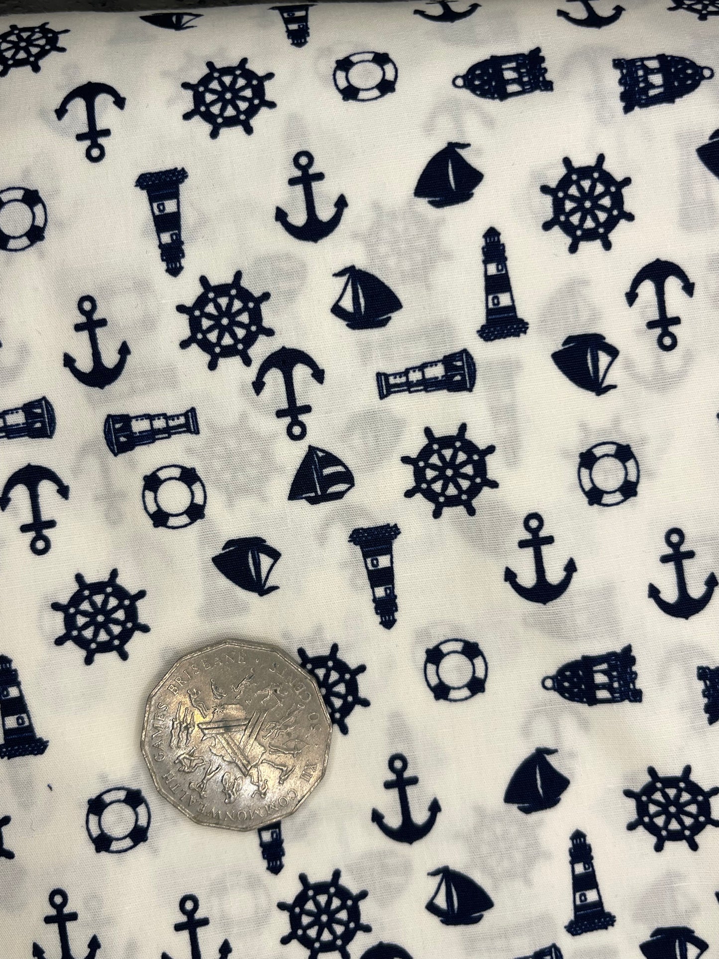 Anchors, Ships Wheel Navy on White