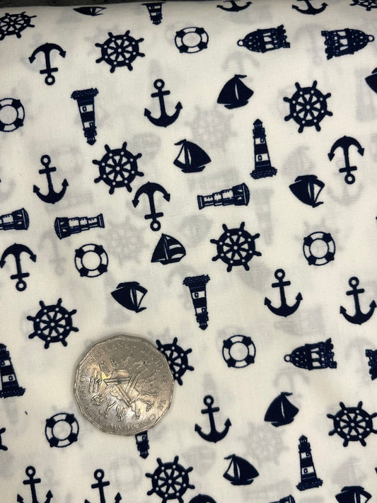 Anchors, Ships Wheel Navy on White