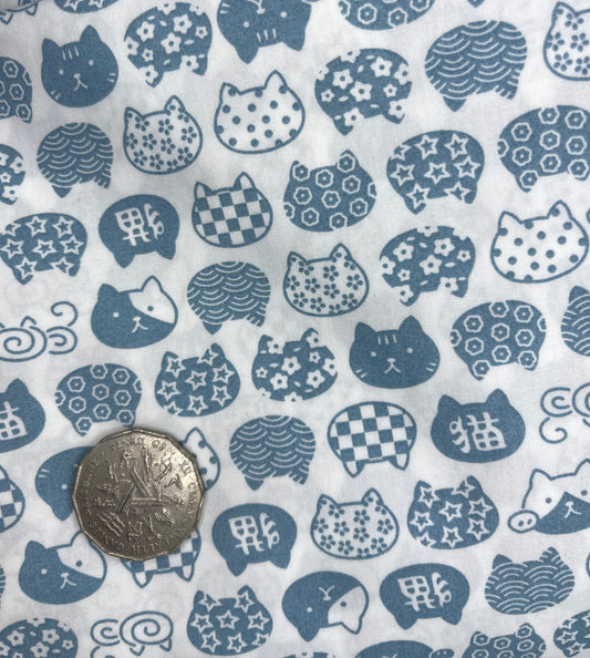 Blue Cat Heads on White