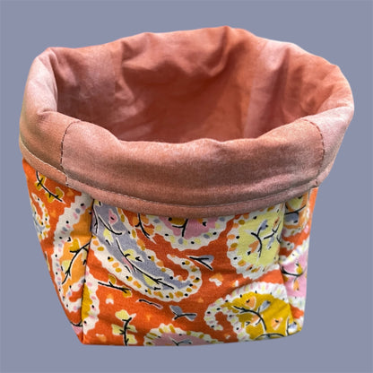Fabric Boxes - Orange Paisle with Tan Lining
