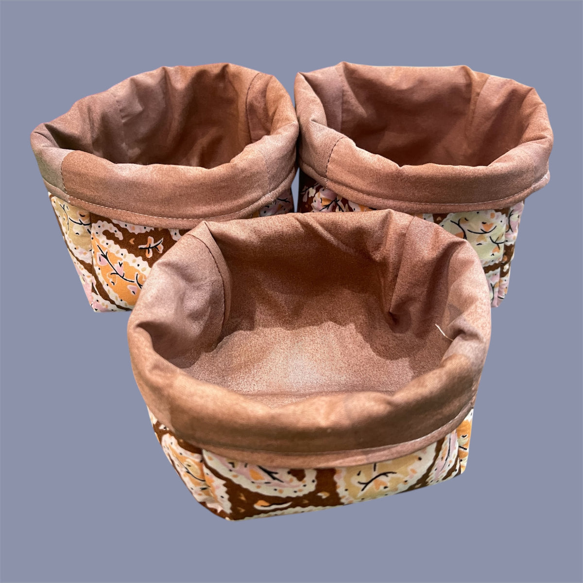 Fabric Boxes - Brown Paisley with Tan Lining