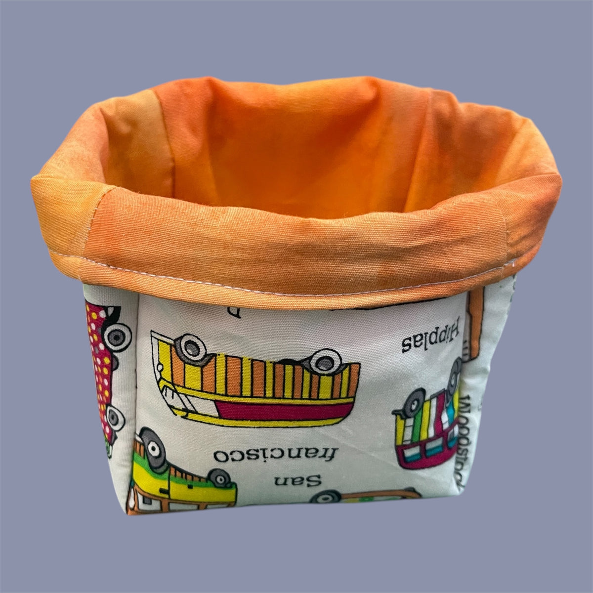 Fabric Boxes - Hippy Bus on White with Orange Marble Lining