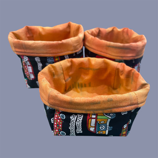 Fabric Boxes - Hippy Bus on Black with Orange Lining