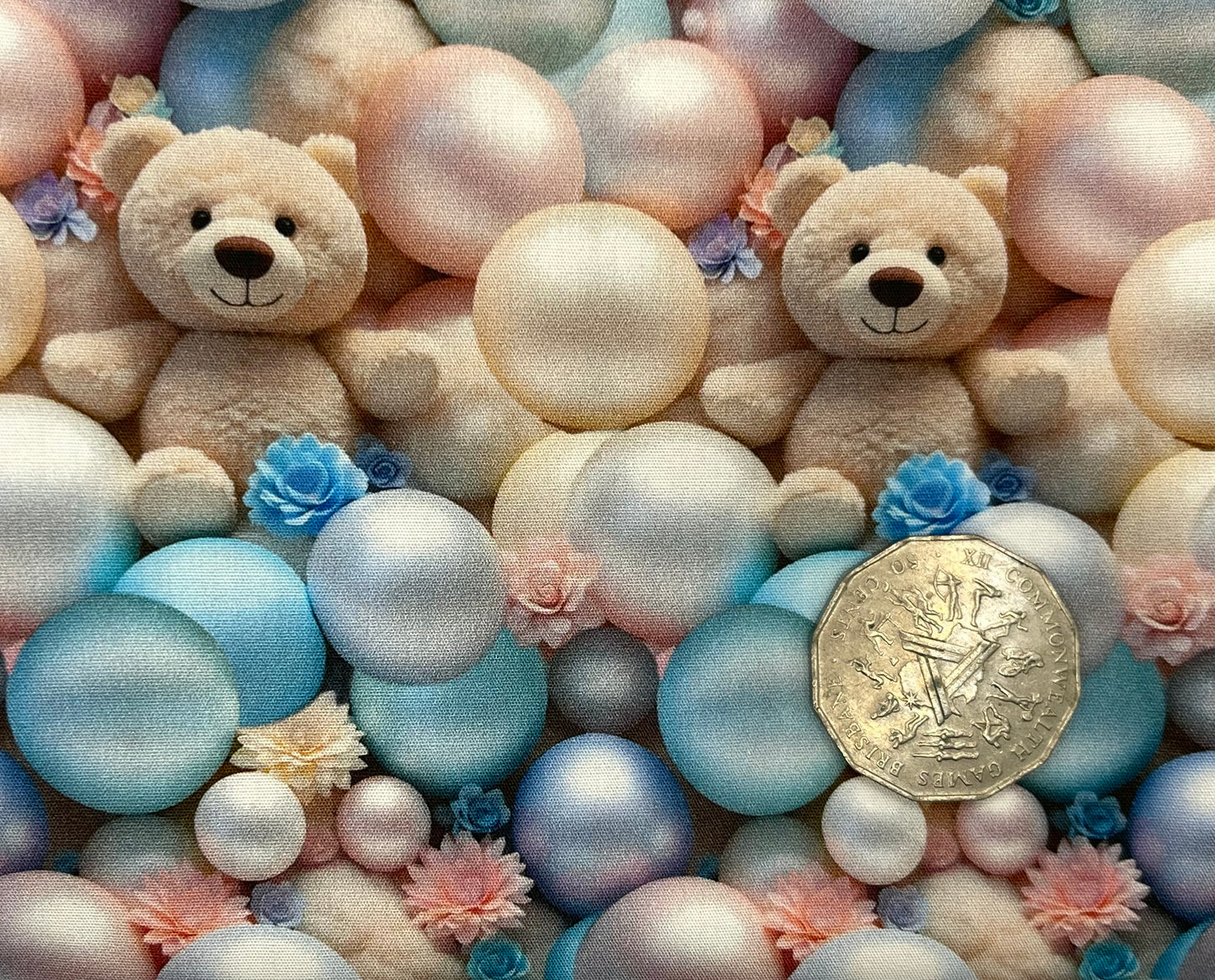 Teddy Bears and Bubbles Blue & Cream