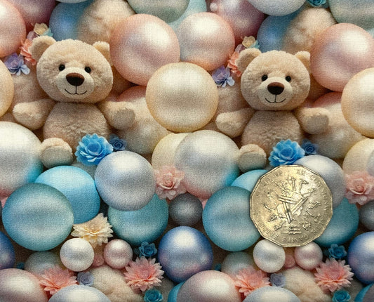Teddy Bears and Bubbles Blue & Cream