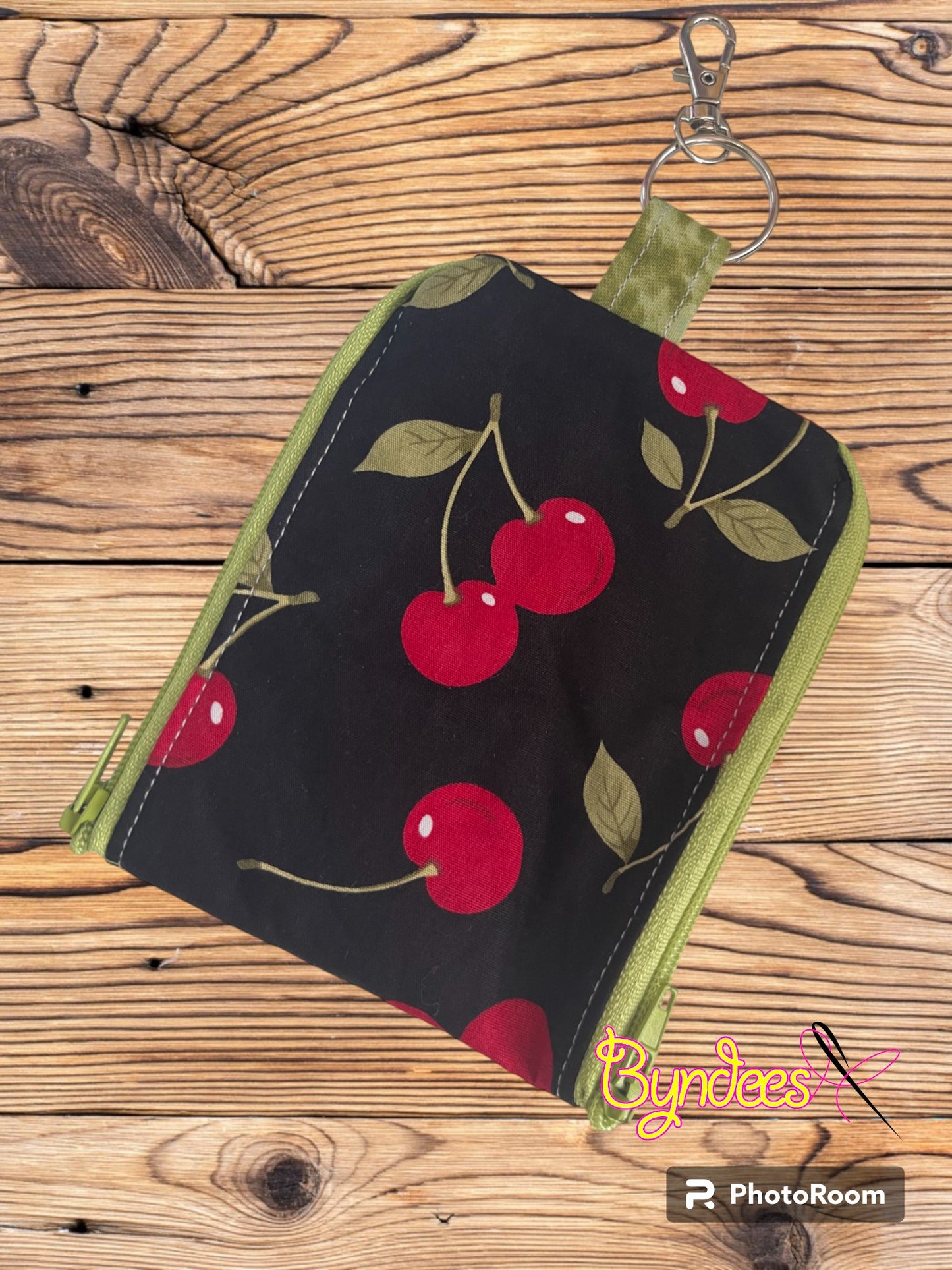 2 Pocket Zipper Keychain Purse - Cherry Black