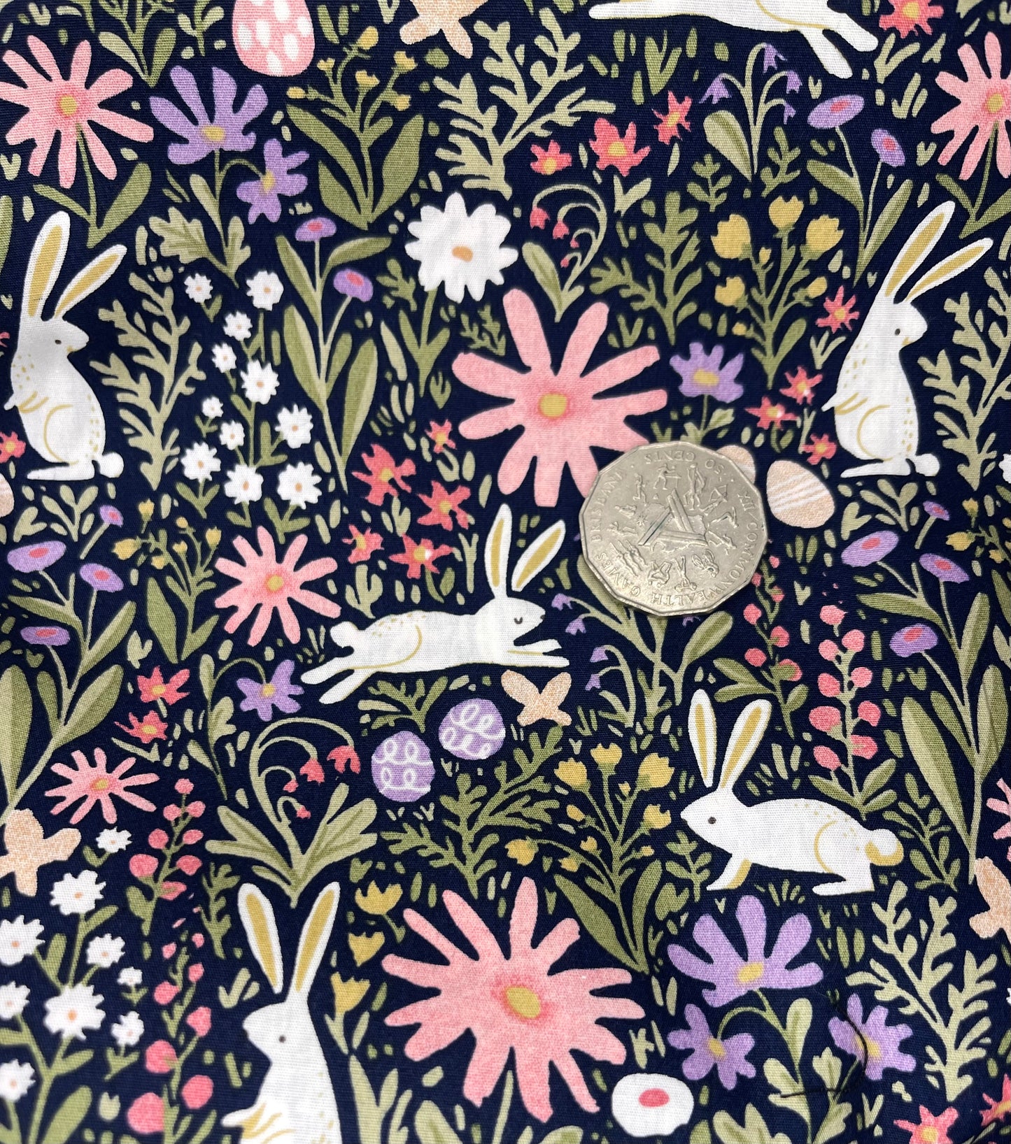 Rabbits and Flowers Pink & Purple Tone on Black