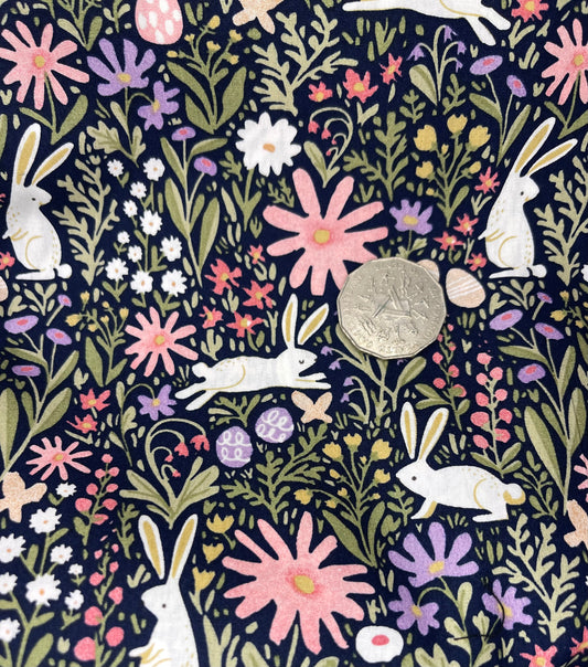 Rabbits and Flowers Pink & Purple Tone on Black
