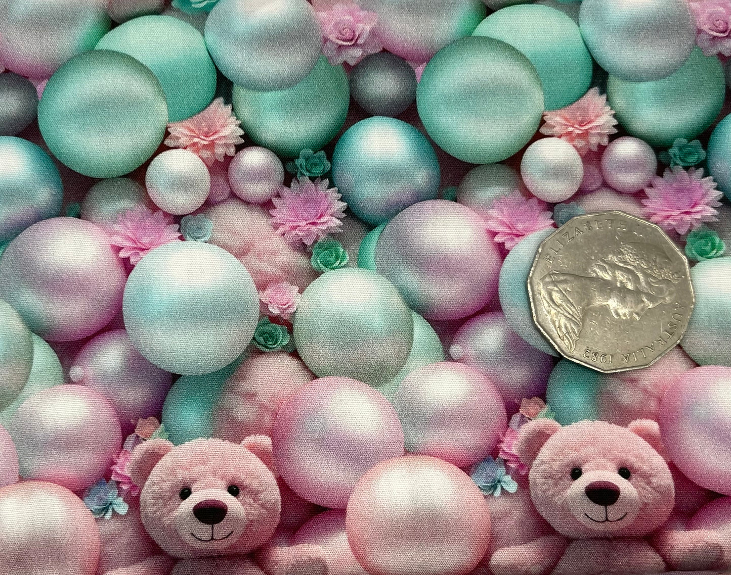 Teddy Bears and Bubbles Pink & Green