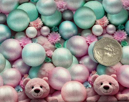 Teddy Bears and Bubbles Pink & Green