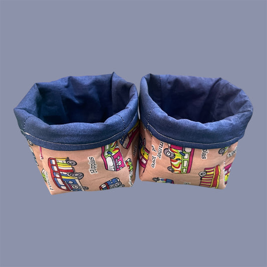 Fabric Boxes - Hippy Bus on Tan with Blue Lining
