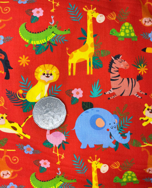 Cartoon Jungle Animals on Red