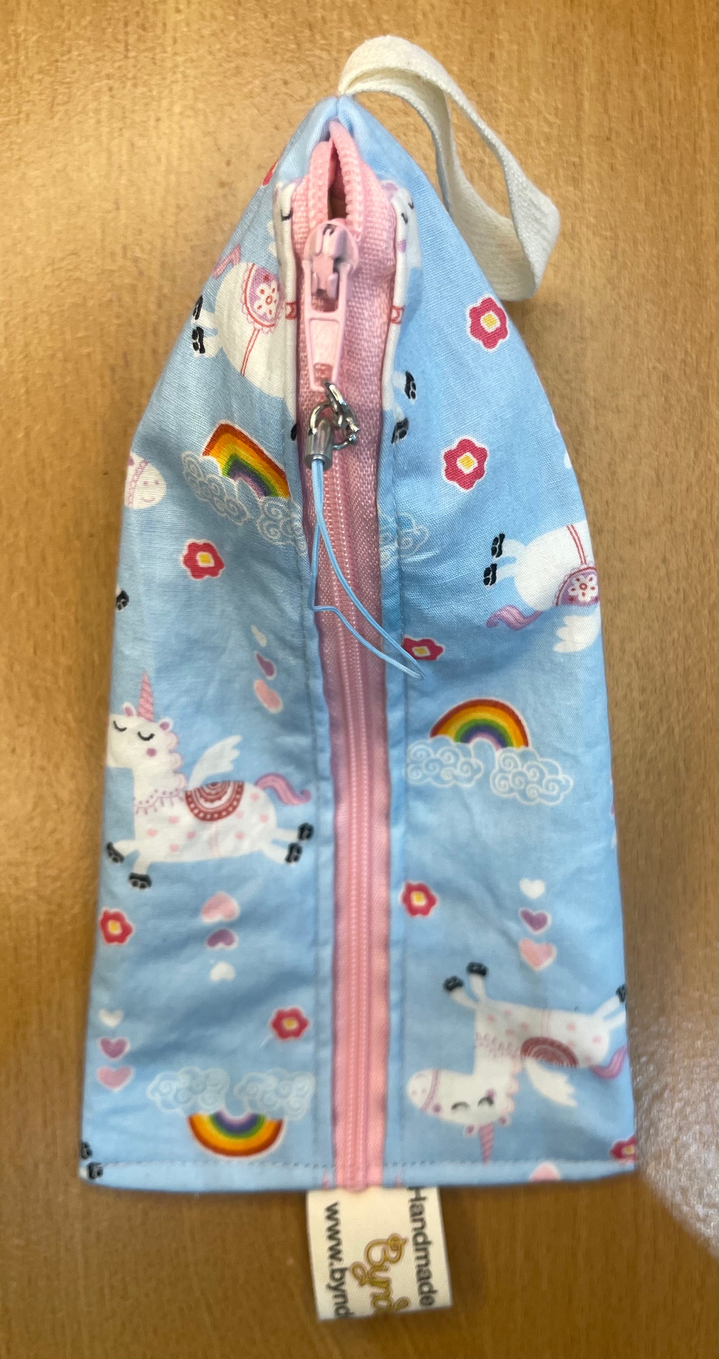 Triangle Pencil Case - Unicorns on Blue