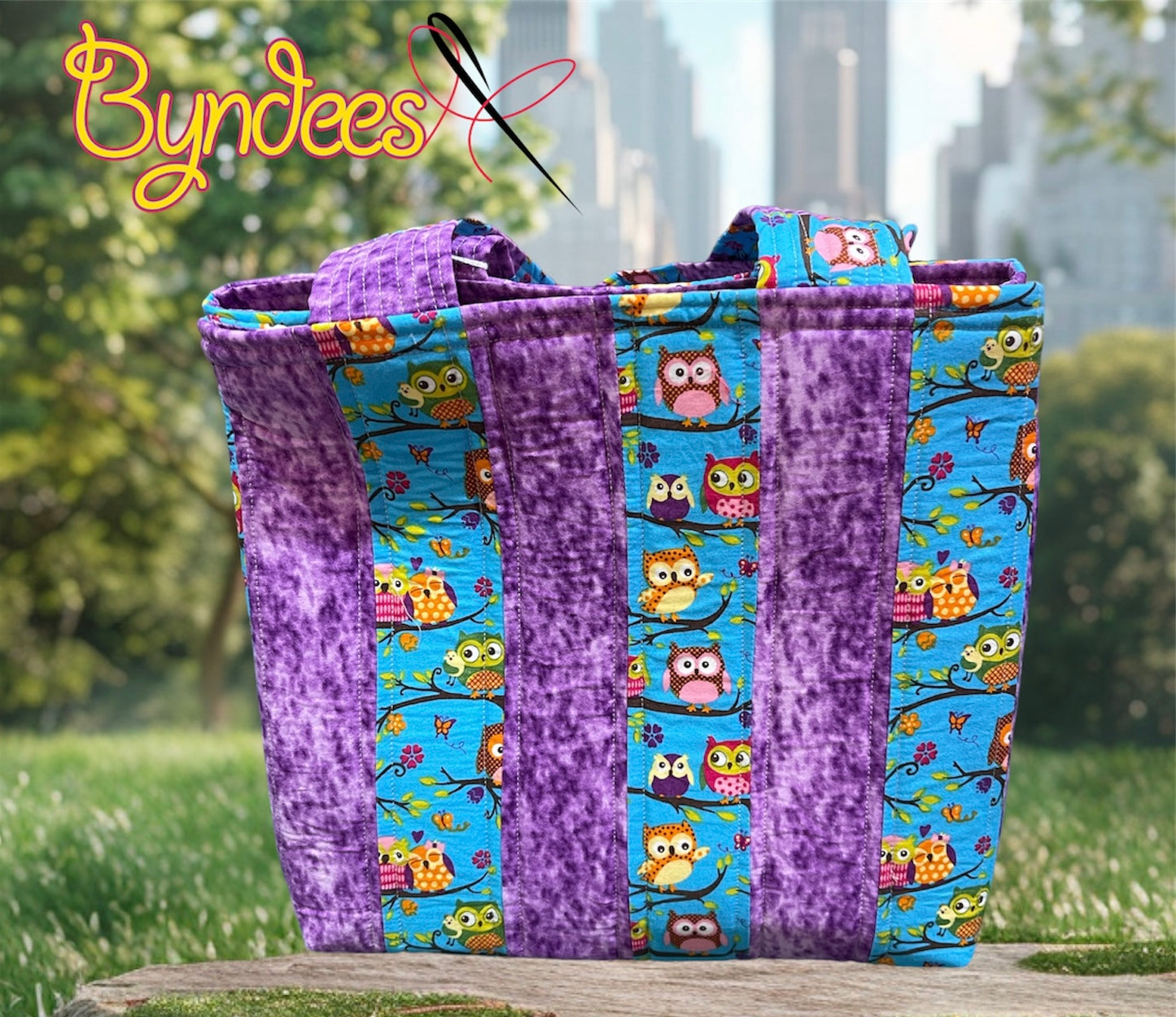 Totally Fun Bag - Blue Owls with Lilac Lining