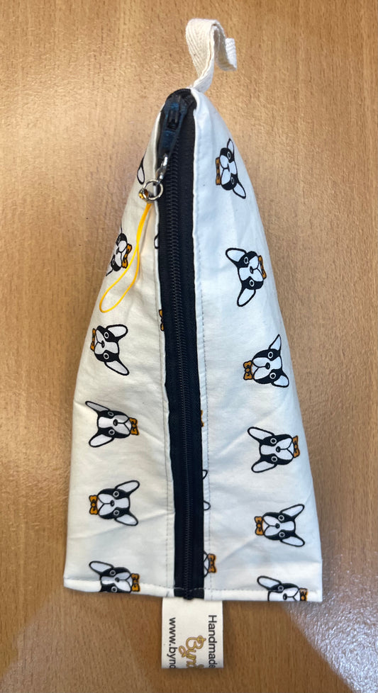 Triangle Pencil Case - French Dogs on Beige