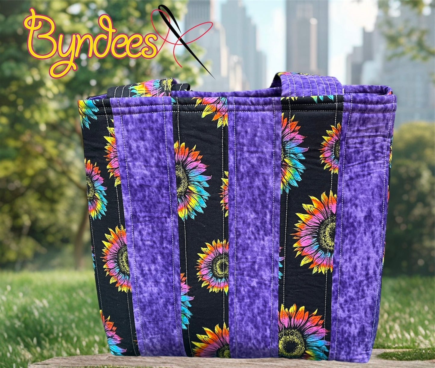 Totally Fun Bag - Bright Flowers with Purple Lining