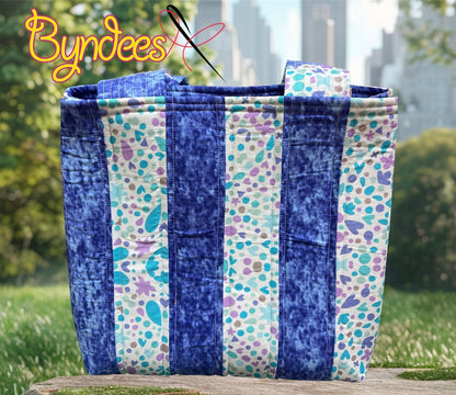 Totally Fun Bag - Blue & Purple Hearts & Flowers with Blue Lining