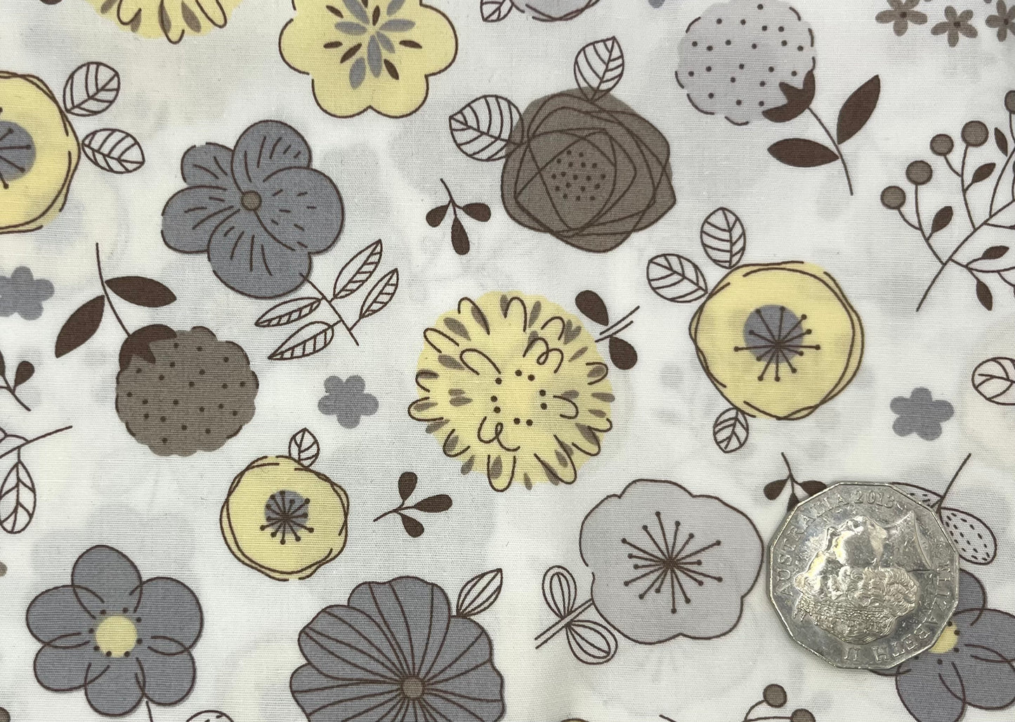 Grey & Yellow Flower Drawings on White