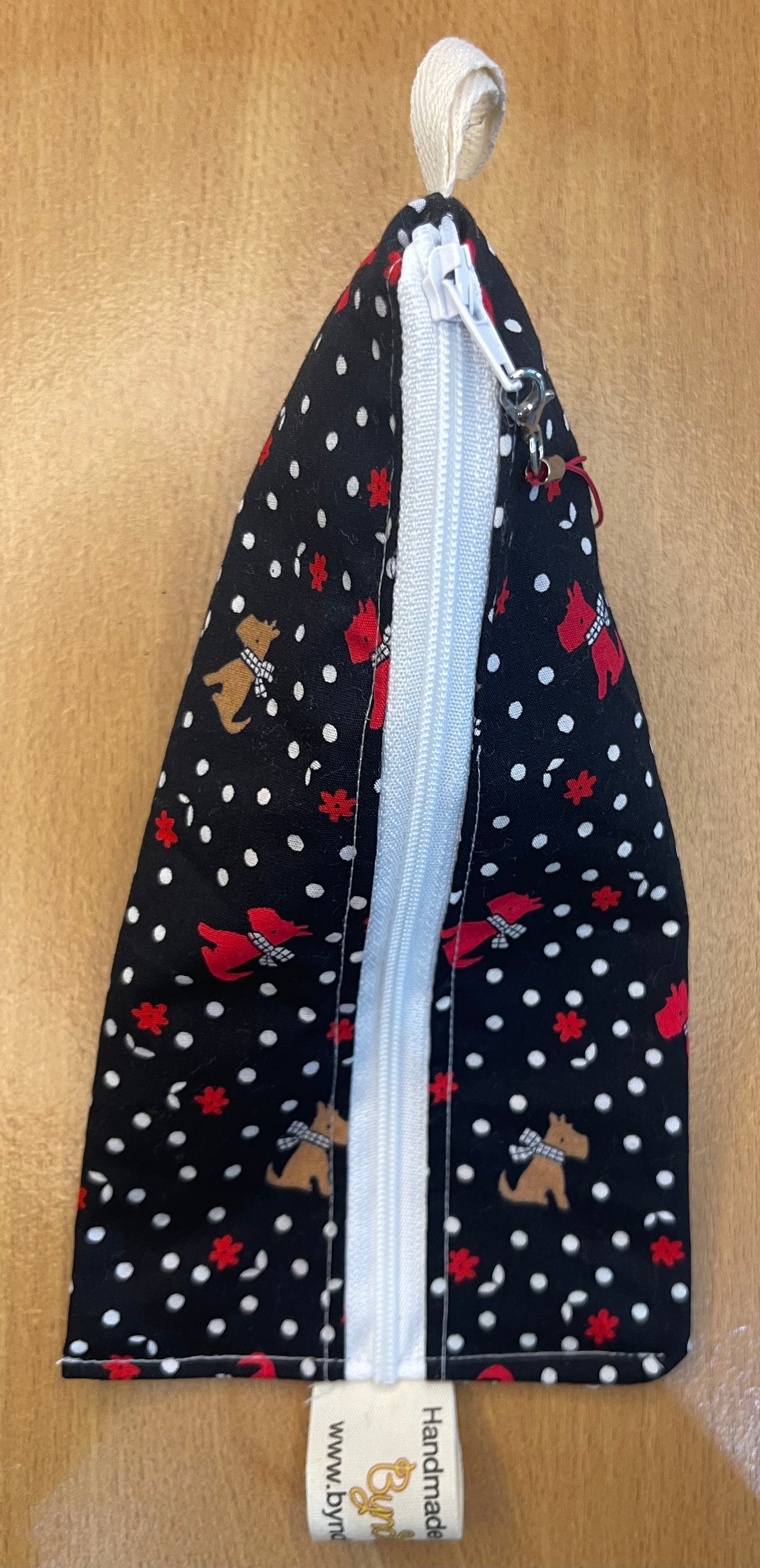 Triangle Pencil Case - Scottie Dogs on Black