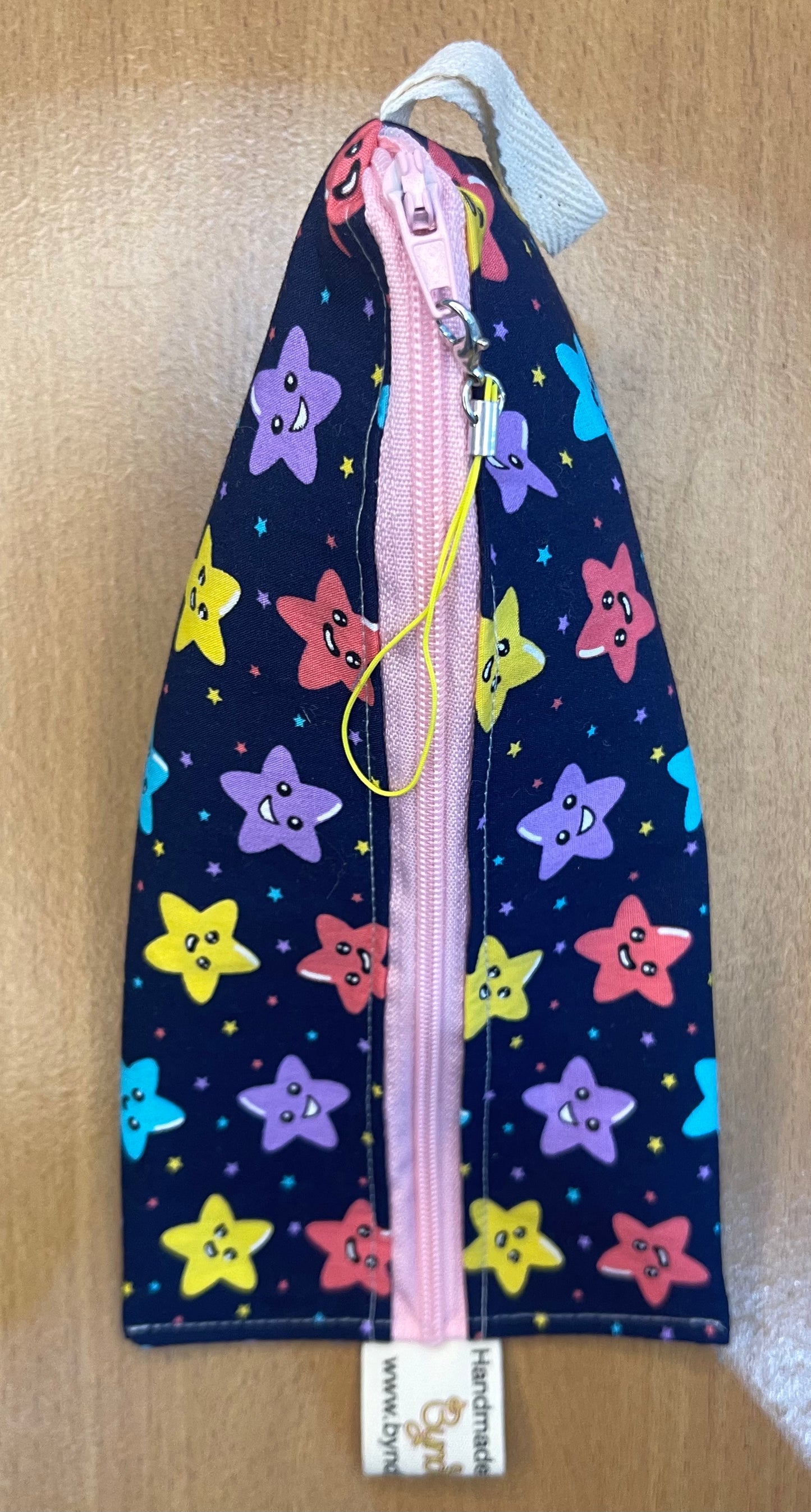 Triangle Pencil Case - Colourful Stars on Navy