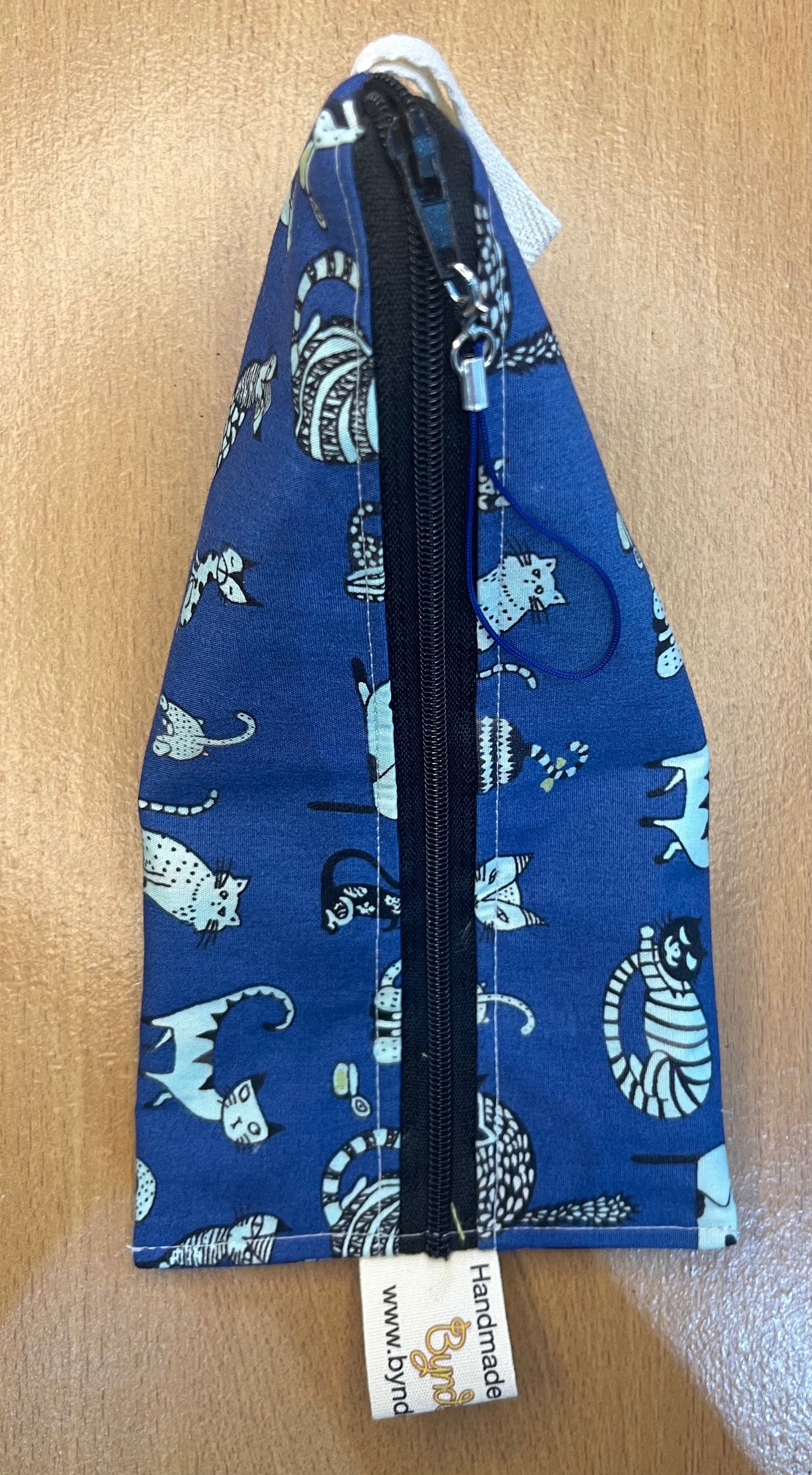 Triangle Pencil Case - Cats on Blue
