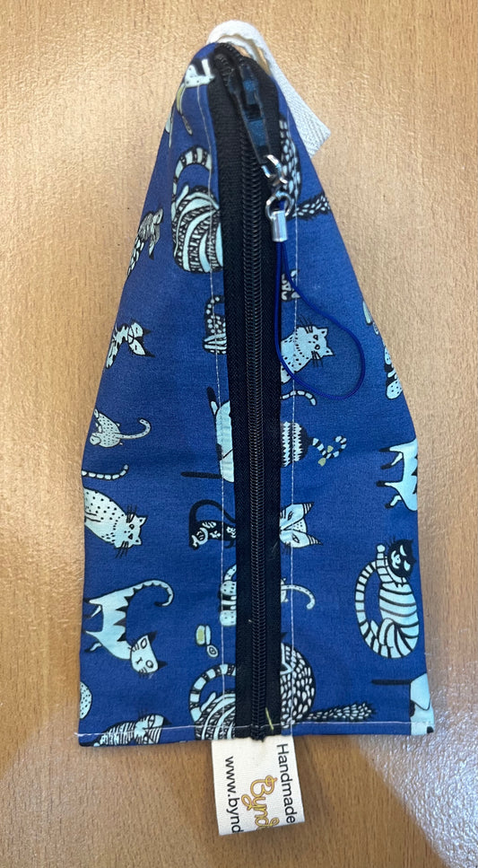 Triangle Pencil Case - Cats on Blue