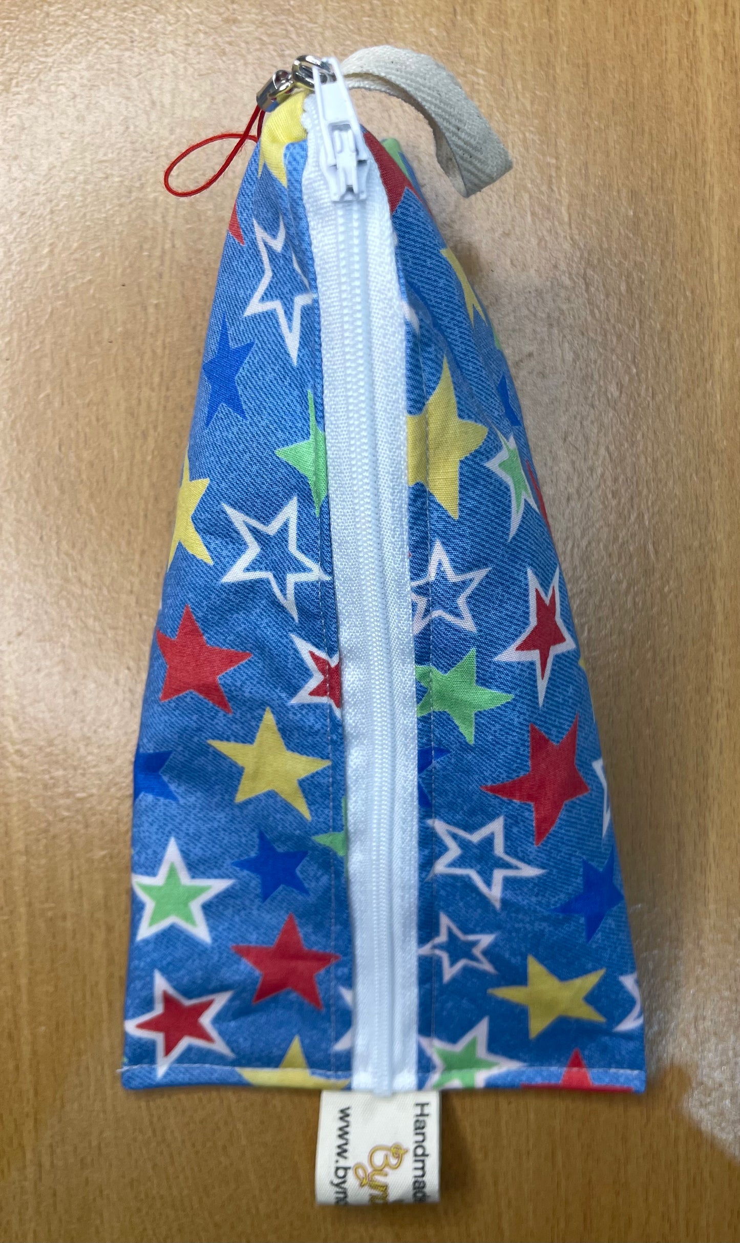 Triangle Pencil Case - Stars on Blue