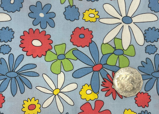 Bright Flowers on Blue