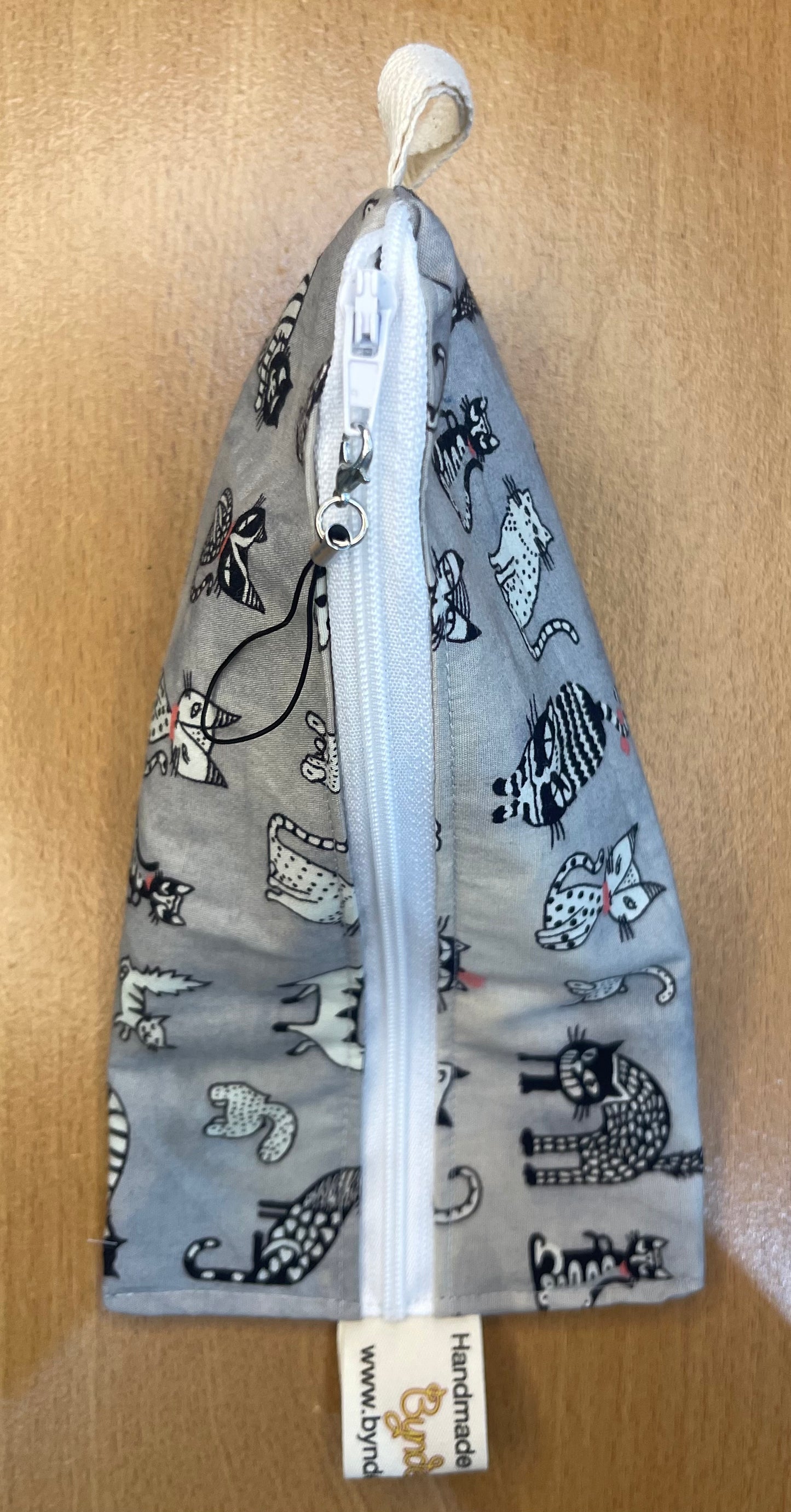 Triangle Pencil Case - Cats on Grey
