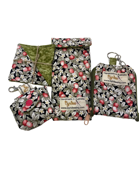 Accessories Kit - Cherries and Flowers w Olive Lining