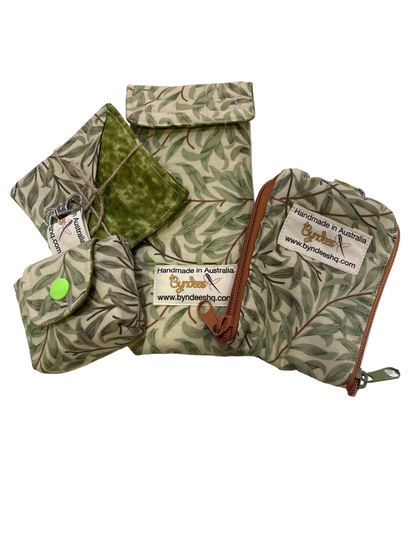Accessories Kit - Leaves on Khaki w Olive Lining