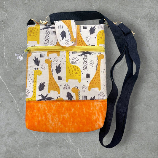 Mobile Phone & Wallet Bag - Giraffes w Orange Lining