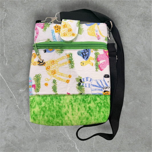 Mobile Phone & Wallet Bag - cartoon Jungle Animals with Green Lining