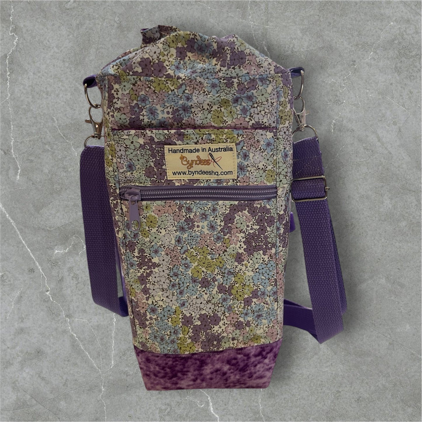 Water Bottle, Phone & Wallet Bag - Black & White Swirls with Purple Lining
