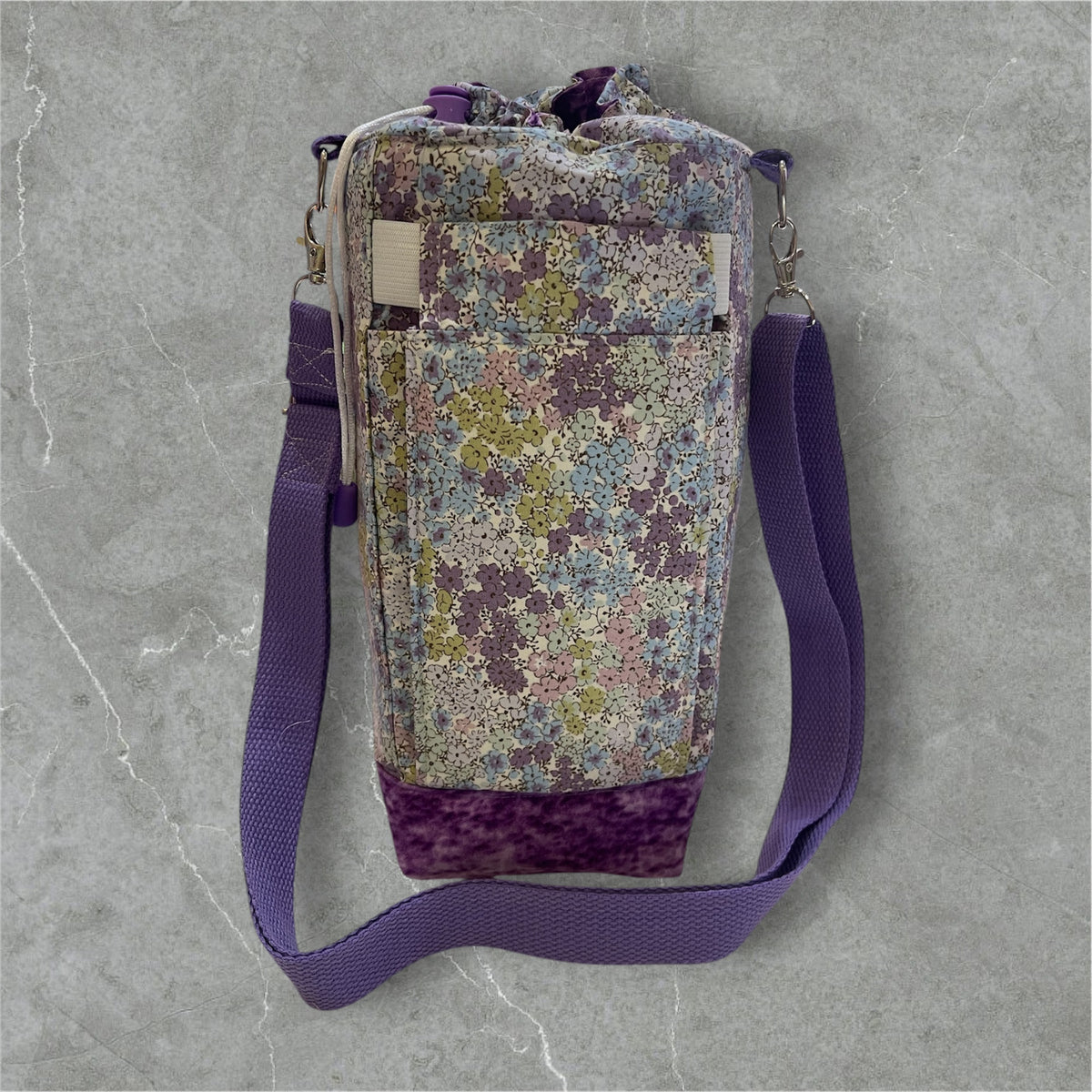 Water Bottle, Phone & Wallet Bag - Black & White Swirls with Purple Lining