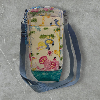 Water Bottle, Phone & Wallet Bag - Cartoon Animals with Lite Blue Lining