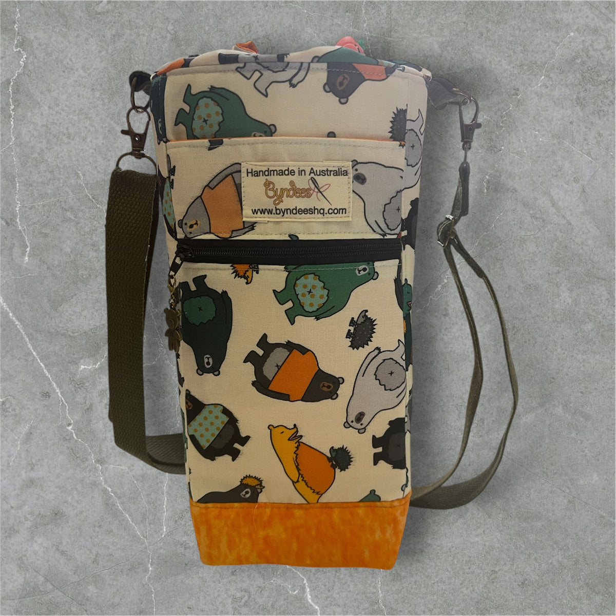 Water Bottle, Phone & Wallet Bag - Bears with Orange Lining