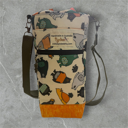 Water Bottle, Phone & Wallet Bag - Bears with Orange Lining
