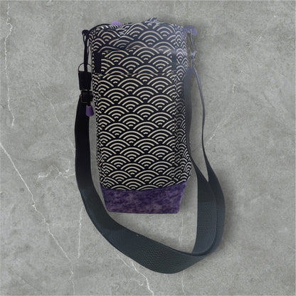 Water Bottle, Phone & Wallet Bag - Black & White Swirls with Purple Lining