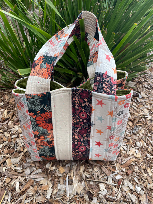 Totally Fun Bag - Beige Flowers & Stars with Olive Lining
